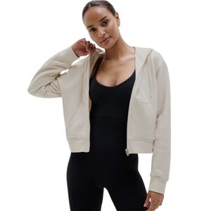 Athleta Forever Fleece Full Zip Hoodie Cream Oversized Jacket Size L